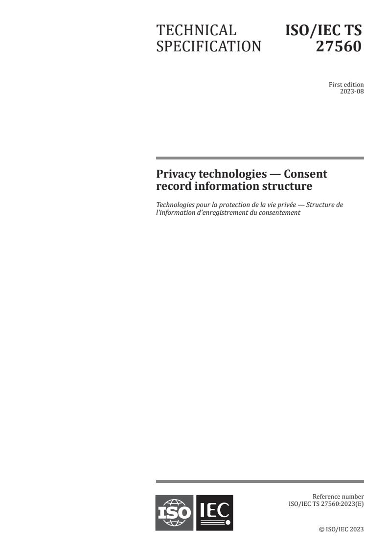 ISO/IEC TS 27560:2023 - Privacy technologies — Consent record information structure
Released:8. 08. 2023