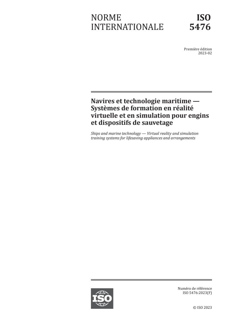 ISO 5476:2023 - Navires et technologie maritime — Systèmes de formation en réalité virtuelle et en simulation pour engins et dispositifs de sauvetage
Released:2/8/2023