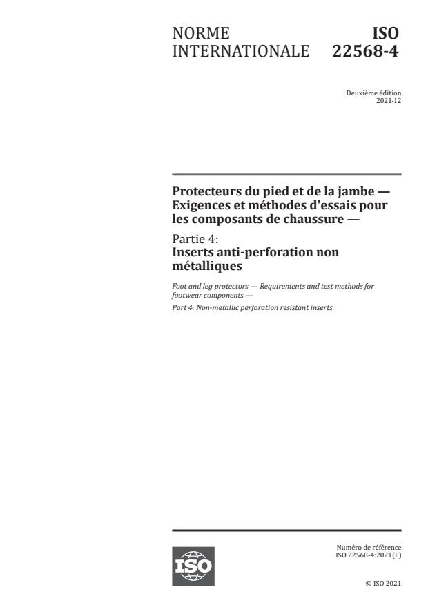 ISO 22568-4:2021 - Protecteurs du pied et de la jambe -- Exigences et méthodes d'essais pour les composants de chaussure