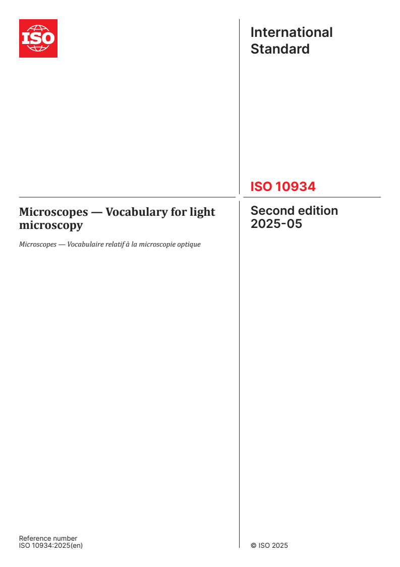ISO 10934:2025 - Microscopes — Vocabulary for light microscopy
Released:7. 05. 2025