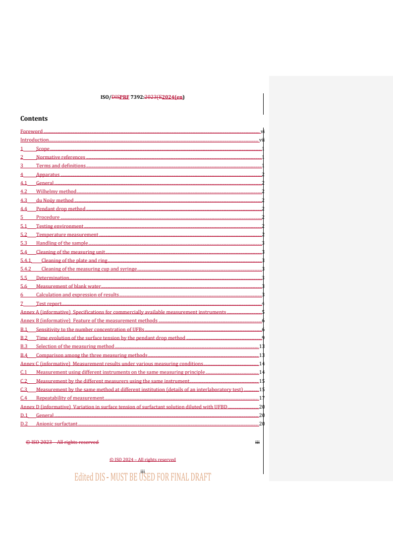 REDLINE ISO/PRF 7392 - Fine bubble technology — Evaluation method for determining surface tension of ultrafine bubble dispersions
Released:24. 01. 2024