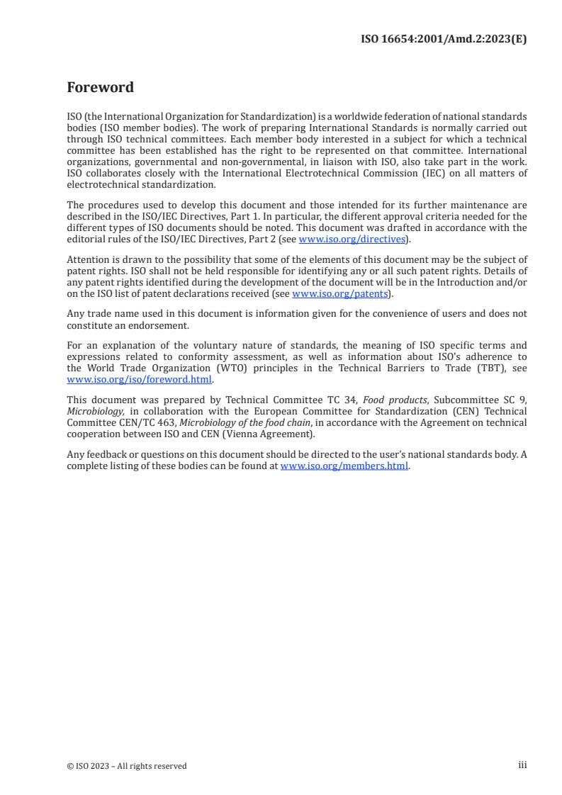 ISO 16654:2001/Amd 2:2023 - Microbiology of food and animal feeding stuffs — Horizontal method for the detection of Escherichia coli O157 — Amendment 2: Inclusion of performance testing of all culture media and reagents
Released:25. 01. 2023