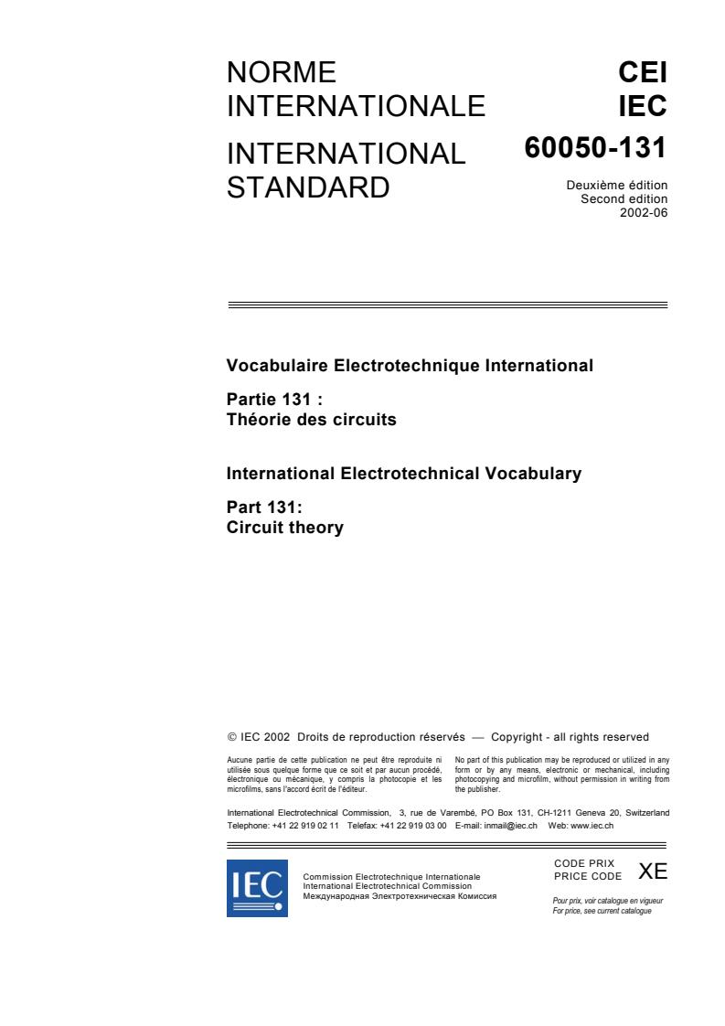 IEC 60050-131:2002 - International Electrotechnical Vocabulary (IEV) - Part 131: Circuit theory