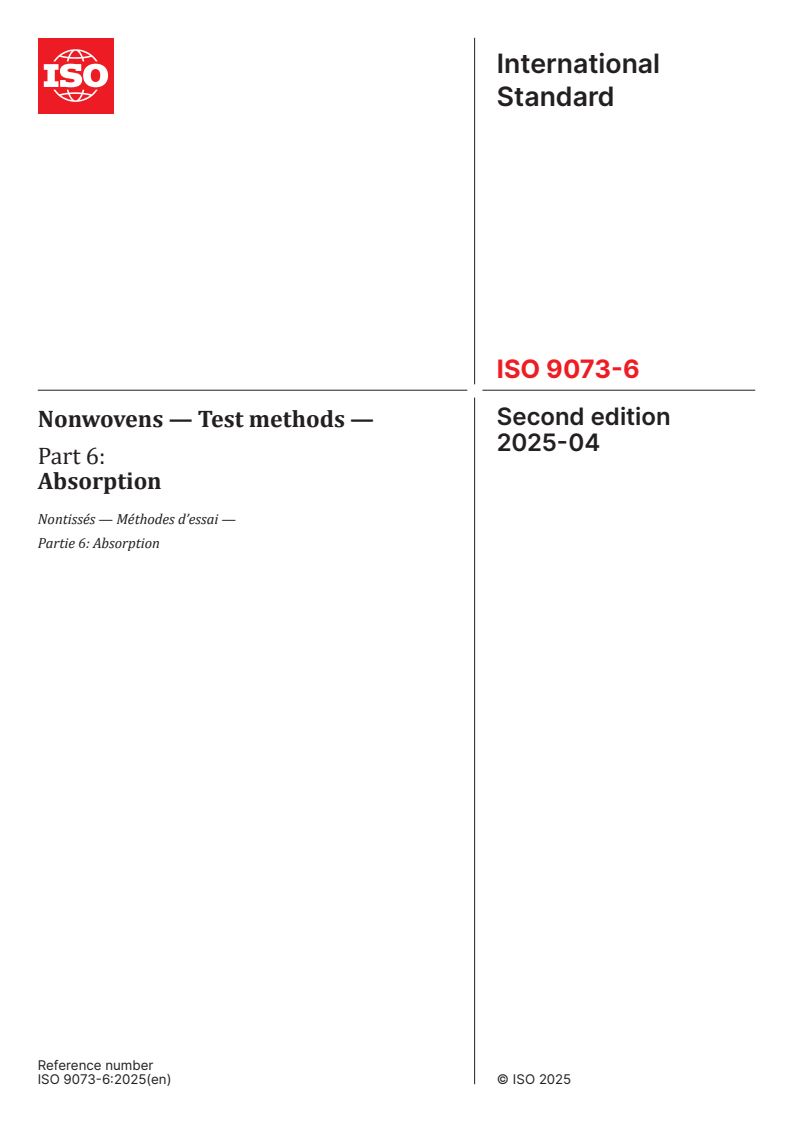 ISO 9073-6:2025 - Nonwovens — Test methods — Part 6: Absorption
Released:11. 04. 2025